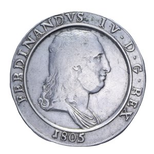 obverse: NAPOLI FERDINANDO IV (1759-1816) PIASTRA 120 GRANA 1805 16° TIPO NC AG. 27,40 GR. qBB(TRACCE DI PULIZIA)