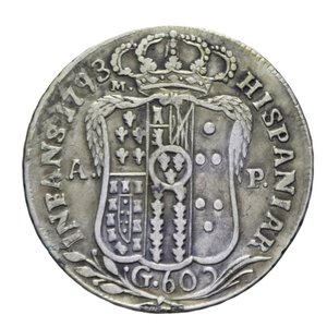 reverse: NAPOLI FERDINANDO IV (1759-1816) MEZZA PIASTRA 60 GRANA 1793 5° TIPO RR AG. 13,48 GR. BB