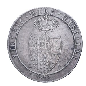 reverse: NAPOLI FERDINANDO IV (1759-1816) MEZZA PIASTRA 60 GRANA 1805 7° TIPO SIGLE DISTANTI RR AG. 13,68 GR. BB/BB+