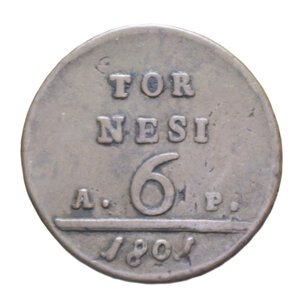 reverse: NAPOLI FERDINANDO IV (1759-1816) 6 TORNESI 1801 NC CU 19,41 GR. qBB/BB