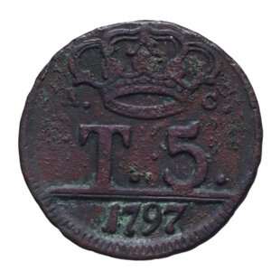 reverse: NAPOLI FERDINANDO IV (1759-1816) 5 TORNESI 1797 1° TIPO CU 12,46 GR. MB-BB/BB