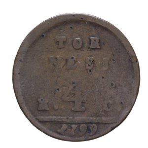 reverse: NAPOLI FERDINANDO IV (1759-1816) 4 TORNESI 1799 RR CU 12,13 GR. MB+