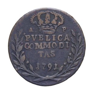 reverse: NAPOLI FERDINANDO IV (1759-1816) 3 TORNESI 1791 PUBBLICA 2° TIPO NC CU 8,82 GR. qBB/BB