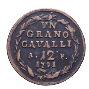 reverse: NAPOLI FERDINANDO IV (1759-1816) GRANO 12 CAVALLI 1791 CU 5,56 GR. qBB/BB