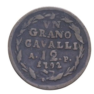 reverse: NAPOLI FERDINANDO IV (1759-1816) GRANO 12 CAVALLI 1792 CU 5,80 GR. MB+/qBB