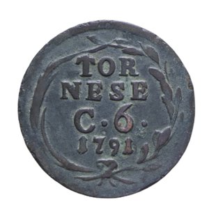 reverse: NAPOLI FERDINANDO IV (1759-1816) TORNESE 6 CAVALLI 1791 3° TIPO CU 3,03 GR. BB