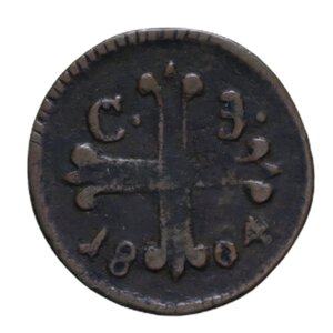 reverse: NAPOLI FERDINANDO IV (1759-1816) 1/2 TORNESE 1804 DA 3 CAVALLI 5° TIPO R CU 1,71 GR. qBB