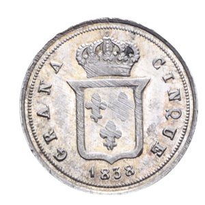reverse: REGNO DELLE DUE SICILIE FERDINANDO II (1830-1859) 1/2 CARLINO 5 GRANA 1838 AG. 1,18 GR. FDC