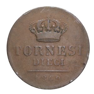 reverse: REGNO DELLE DUE SICILIE FERDINANDO II (1830-1859) 10 TORNESI 1849 R CU 30,78 GR. qBB(COLPI)