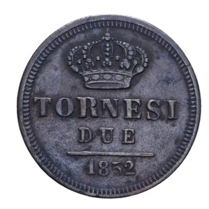 reverse: REGNO DELLE DUE SICILIE FERDINANDO II (1830-1859) 2 TORNESI 1852 CU 6,57 GR. qBB/BB+