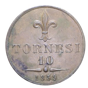 reverse: REGNO DELLE DUE SICILIE FRANCESCO II (1830-1859) 10 TORNESI 1859 NAPOLI CU 30,84 GR. SPL