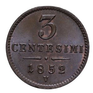 reverse: LOMBARDO VENETO FRANCESCO GIUSEPPE I (1848-1866) 3 CENT. 1852 VENEZIA R CU 3,07 GR. FDC