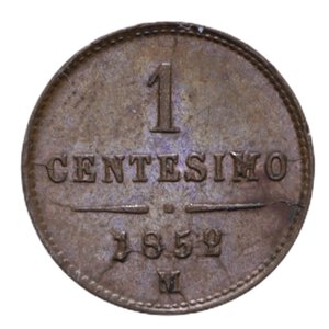 reverse: LOMBARDO VENETO FRANCESCO GIUSEPPE I (1848-1866) 1 CENT. 1852 MILANO CU 1,09 GR. FDC/SPL-FDC