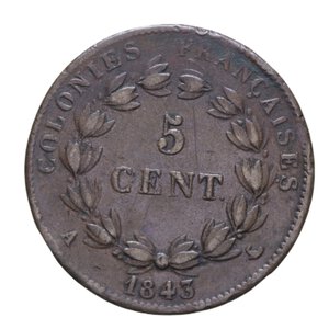 reverse: FRANCIA COLONIE LUIGI FILIPPO I 5 CENT. 1843 A CU 10,12 GR. BB-BB+