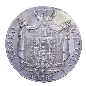 reverse: NAPOLEONE I (1805-1814) 5 LIRE 1810 BOLOGNA 1° TIPO R AG. 24,98 GR. qSPL/SPL