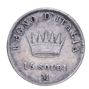 reverse: NAPOLEONE I (1805-1814) 15 SOLDI 1808 MILANO NC AG. 3,69 GR. qBB