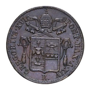 obverse: STATO PONTIFICIO GREGORIO XVI (1831-1846) 1 BAIOCCO 1844 ROMA A. XIV CU 10,07 GR. SPL