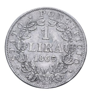 reverse: STATO PONTIFICIO PIO IX (1846-1870) 1 LIRA 1869 A. XXIV RRR AG. 5 GR. BB+