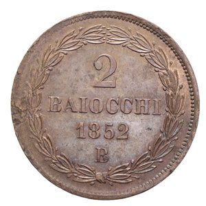 reverse: STATO PONTIFICIO PIO IX (1846-1870) 2 BAIOCCHI 1852 BOLOGNA A.VI R CU 19,49 GR. SPL-FDC (TRACCE DI ROSSO)