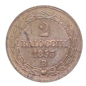 reverse: STATO PONTIFICIO PIO IX (1846-1870) 2 BAIOCCHI 1853 BOLOGNA A.VII R CU 20,88 GR. SPL-FDC(TRACCE DI ROSSO)