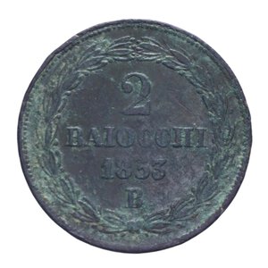 reverse: STATO PONTIFICIO PIO IX (1846-1870) 2 BAIOCCHI 1853 BOLOGNA A. VII R CU 19,53 GR. MB-BB