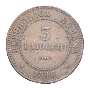 reverse: SECONDA REPUBBLICA ROMANA (1848-1849) 3 BAIOCCHI 1849 BOLOGNA CU 27,43 GR. BB+