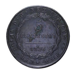 reverse: CARLO FELICE (1821-1831) 5 CENT. 1826 GENOVA CU 10,30 GR. BB+
