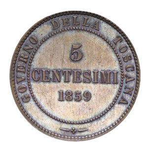 reverse: VITTORIO EMANUELE II RE ELETTO (1859-1861) 5 CENT. 1859 BIRMINGHAM CU 5 GR. FDC (MINIMI SEGNETTI)