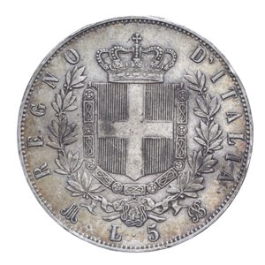 reverse: VITTORIO EMANUELE II (1861-1878) 5 LIRE 1875 MILANO AG. 24,87 GR.BB