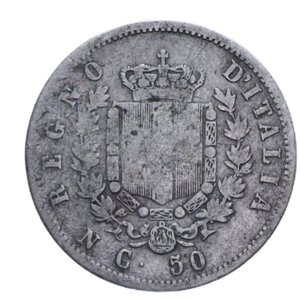 reverse: VITTORIO EMANUELE II (1861-1878) 50 CENT. 1862 NAPOLI R AG. 2,37 GR. MB-BB