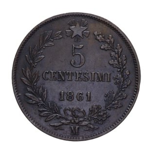 reverse: VITTORIO EMANUELE II (1861-1878) 5 CENT. 1861 MILANO CU 4,97 GR. qSPL