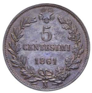 reverse: VITTORIO EMANUELE II (1861-1878) 5 CENT. 1861 NAPOLI TESTA GROSSA E TOZZA RR CU 5,07 GR. SPL