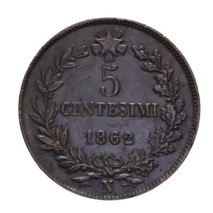 reverse: VITTORIO EMANUELE II (1861-1878) 5 CENT. 1862 NAPOLI CU 4,75 GR. BB-SPL