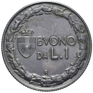 reverse: VITTORIO EMANUELE III (1900-1943) BUONO DA 1 LIRA 1922 ITALIA SEDUTA NI 8,07 GR. qFDC