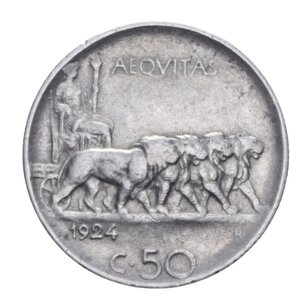 reverse: VITTORIO EMANUELE III (1900-1943) 50 CENT. 1924 LEONI RIGATO R NI 6,05 GR. BB