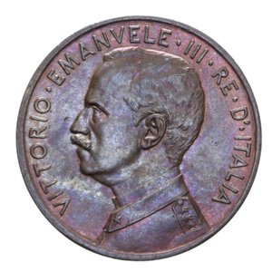 obverse: VITTORIO EMANUELE III (1900-1943) 5 CENT. 1912 ITALIA SU PRORA NC CU 5 GR. FDC ROSSO