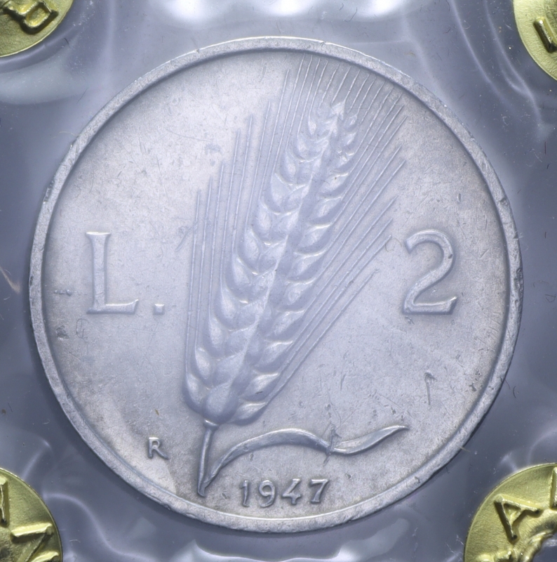 reverse: 2 LIRE 1947 SPIGA RRR IT. 1,75 GR. qBB/BB (SIGILLATA ESTENSE)