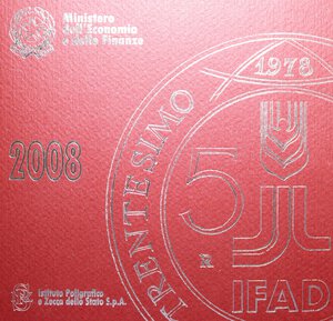 reverse: SERIE IN EURO 2008 IFAD CON AG. IN FOLDER FDC