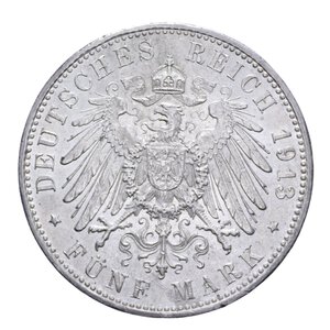 reverse: GERMANIA BAVARIA OTTO 5 MARCHI 1913 AG. 27,77 GR. SPL+