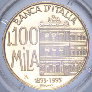 reverse: 100000 LIRE 1993 BANCA D ITALIA AU 15 GR. IN COFANETTO PROOF