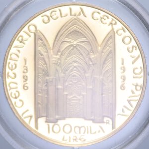 reverse: 100000 LIRE 1996 CERTOSA DI PAVIA AU 15 GR. IN COFANETTO PROOF
