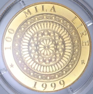 reverse: 100000 LIRE 1999 BASILICA DI S. FRANCESCO D ASSISI AU 15 GR. IN COFANETTO PROOF