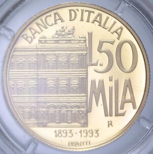 reverse: 50000 LIRE 1993 BANCA D ITALIA AU 7,5 GR. IN COFANETTO PROOF