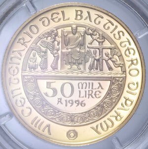 reverse: 50000 LIRE 1996 BATTISTERO DI PARMA AU 7,5 GR. IN COFANETTO PROOF 