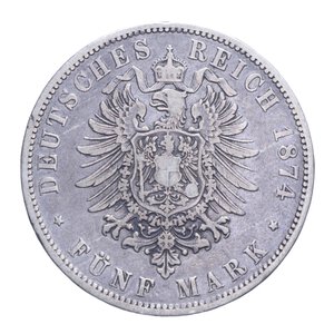 reverse: GERMANIA PRUSSIA WILHELM 5 MARCHI 1874 A AG. 27,30 GR. BB
