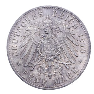 obverse: GERMANIA PRUSSIA WILHELM II 5 MARCHI 1913 A AG. 27,78 GR. qFDC-FDC