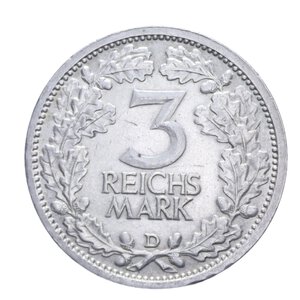 reverse: GERMANIA 3 MARCHI 1931 D R AG. 14,97 GR. qSPL