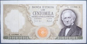 reverse: REPUBBLICA ITALIANA 100000 LIRE 6/2/1974 A. MANZONI R BB (SULLA SINISTRA PICCOLA PARTE MANCANTE)