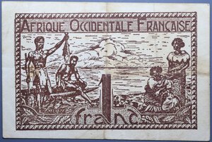 reverse: AFRICA OCCIDENTALE FRANCESE 1 FRANCO 1944 BB