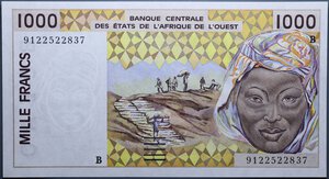 reverse: BENIN 1000 FRANCHI 1991 FDS